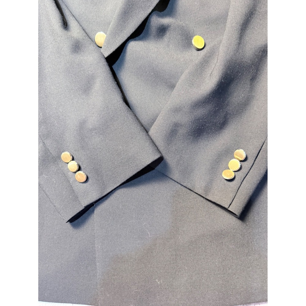 Henry Grethel Mens Double Breasted Blazer Black Gold Buttons Peak Lapel‎ Jacket - Picture 7 of 9